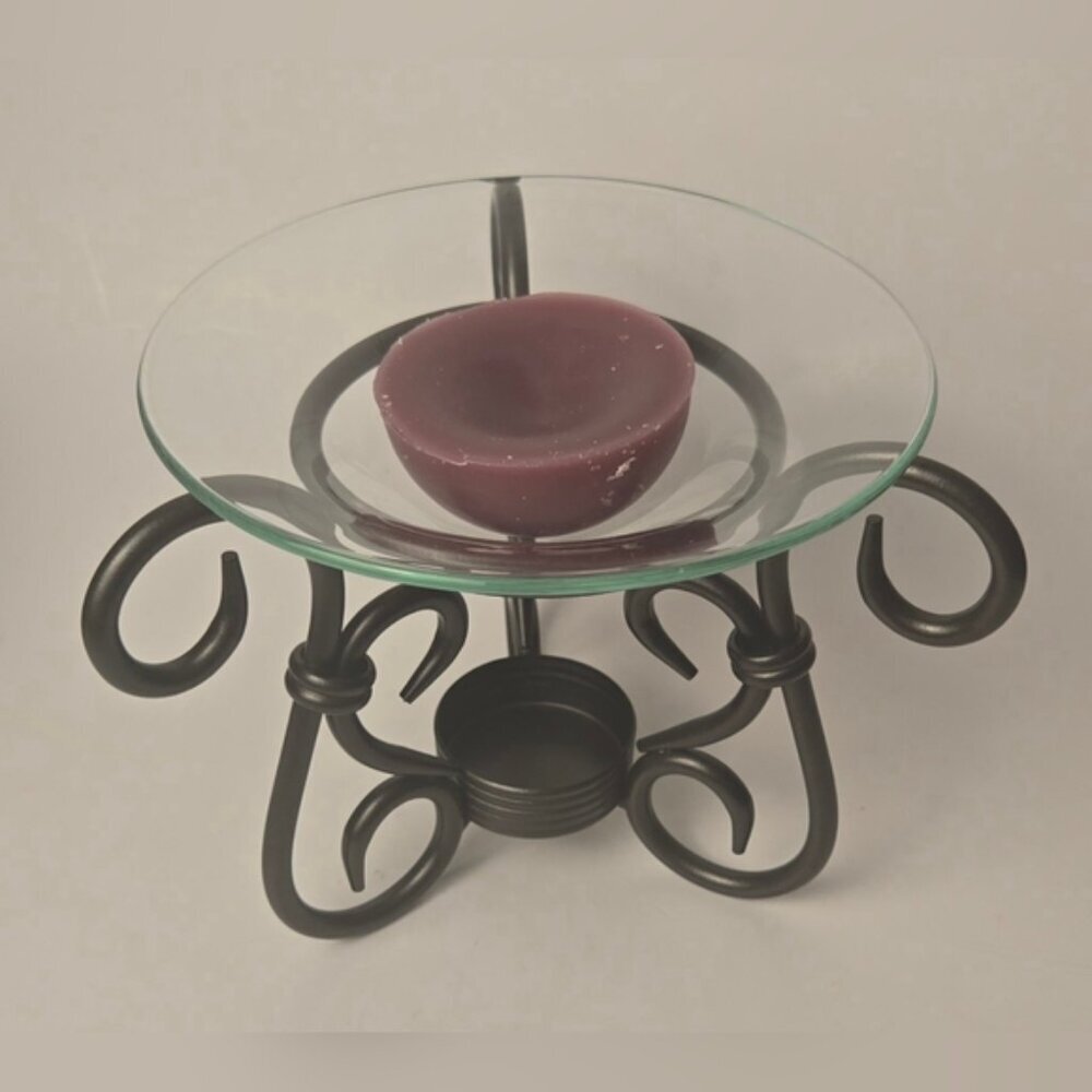 Partylite Wax Melt Burner Oil Warmer Glass Dish Wrought Iron - Picture 5 of 9
